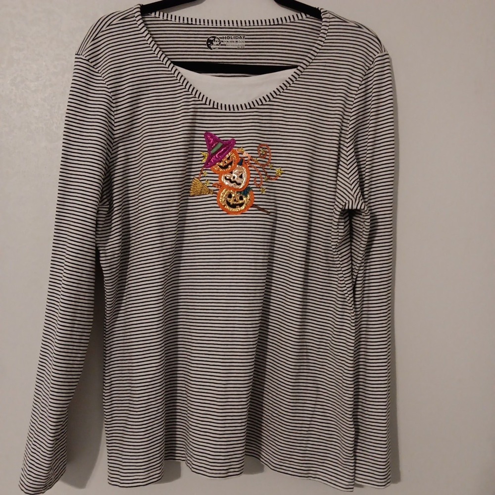 Holiday Editions Women's Long Sleeve Top Sz. XL‎ Black/White Stripes ...